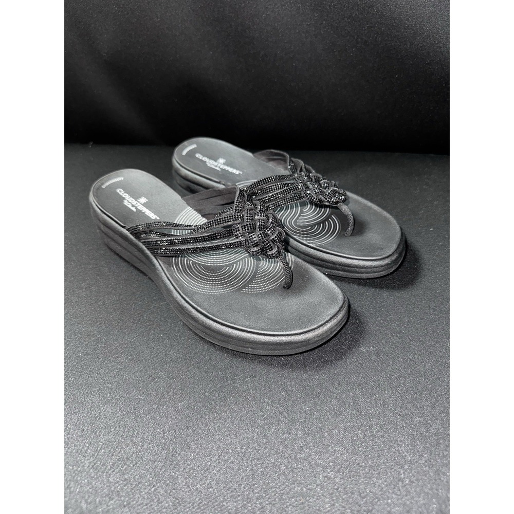 Clarks Cloudsteppers Cushion Soft Black Rhinestone Wedge Sandals Women's 7M